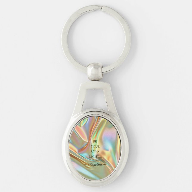 Holografisk estetik ovalt silverfärgad nyckelring (Framsidan)
