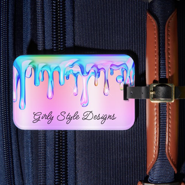 Holografisk färg droppande Pastell Regnbåge Ombre Bagagebricka (Framsida Insitu 4)