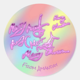 Holografisk Färg Therapy Merry Christas från Namn Runt Klistermärke