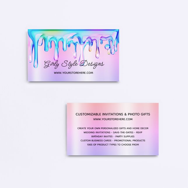 Holografisk färgdrivrutin Pastel Rainbow Ombre Visitkort (Holographic Paint Drips Pastel Rainbow Ombre Business Card)
