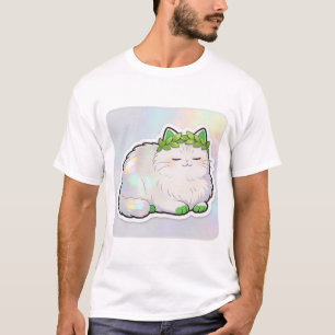 Holografisk Fluffig Katt med Grön Lagerkrans T Shirt