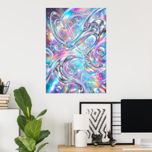 Holografisk Flytande Krom Iridescent Abstrakt Affi Poster