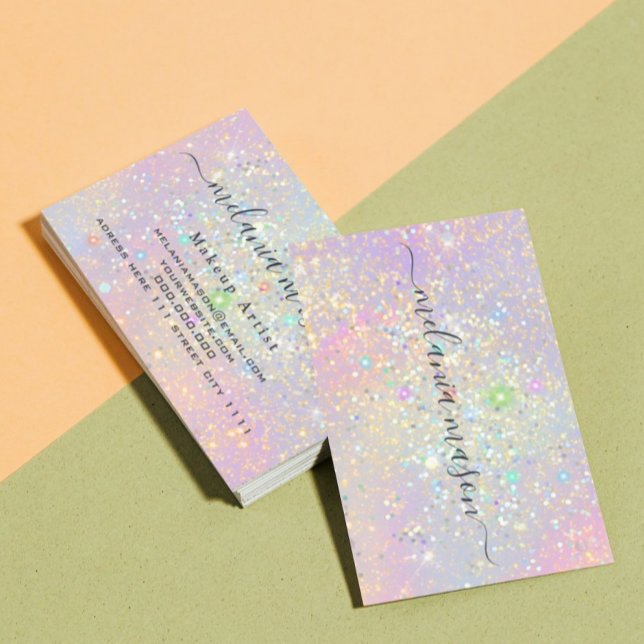 Holografisk Glam Glitter Elegant Gnistrande Skönhe Visitkort (Skapare uppladdad)