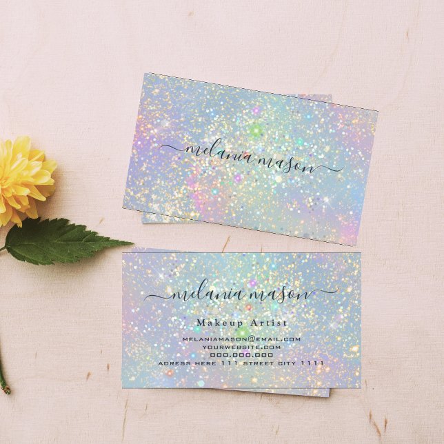 Holografisk Glam Glitter Eleganta Gnistor Skönhet Visitkort (Skapare uppladdad)