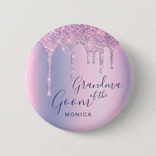 Holografisk glitter droppar mormor i groomen knapp