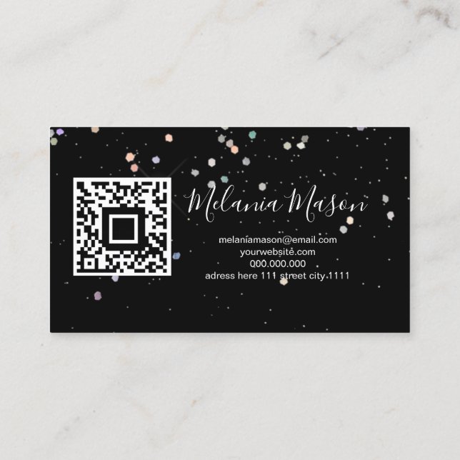 Holografisk Glitter Makeup Artist QR Code Black Visitkort (Baksida)