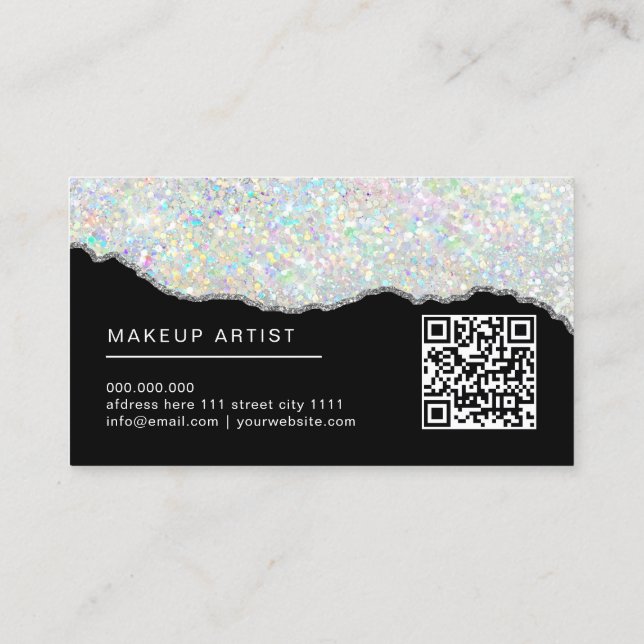 Holografisk glitter makeup-artist silver svart visitkort (Baksida)