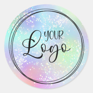 Holografisk glitter regnbåge glam logotyp runt klistermärke