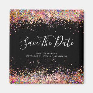 Holografisk glitter Spara datum Elegant svart Magnet