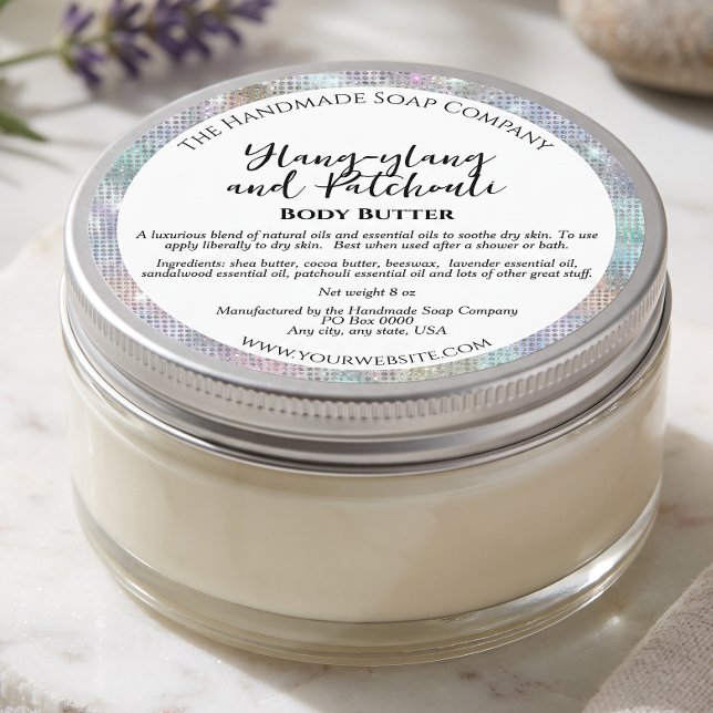 Holografisk Glitterkant Body Butter Burklim Runt Klistermärke (Skapare uppladdad)