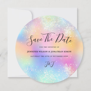 Holografisk glitterpastell bröllop Spara datum Datumet