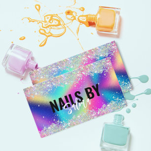 Holografisk glittertekniker nagelsalong visitkort