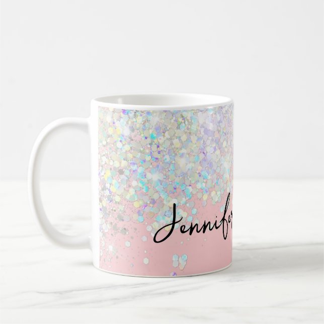 Holografisk Gnistra Glitter  Rosa Girly Kaffemugg (Vänster)