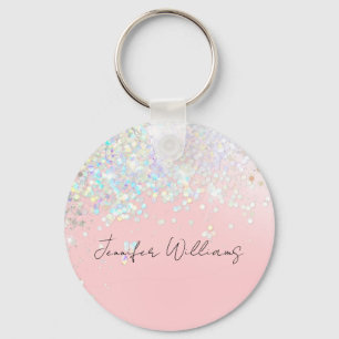 Holografisk Gnistra Glitter  Rosa Girly Nyckelring