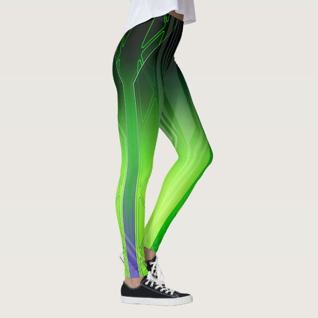 Holografisk Grönt och svart Sci-Fi-panel Leggings (Höger)