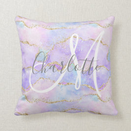 Holografisk guld glitter agate monogram kudde