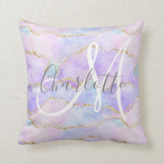 Holografisk guld glitter agate monogram  kudde