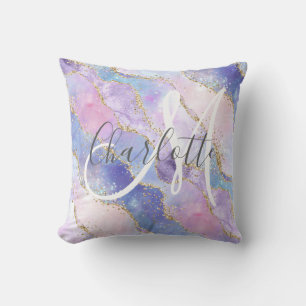 Holografisk guld glitter agate monogramme kudde