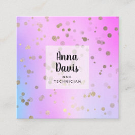 Holografisk guld-konfektyr nageltekniker fyrkantigt visitkort