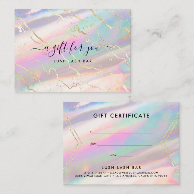 Holografisk irdescent Opal Gem | Intyg om gåva Visitkort (Fram/baksida)