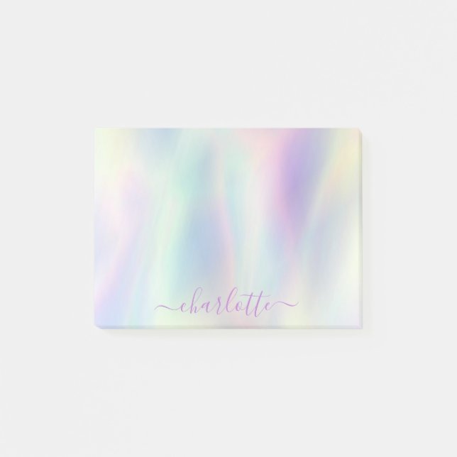 Holografisk irdescent Pastel Rainbow Namn Post-it Block (Framsida)