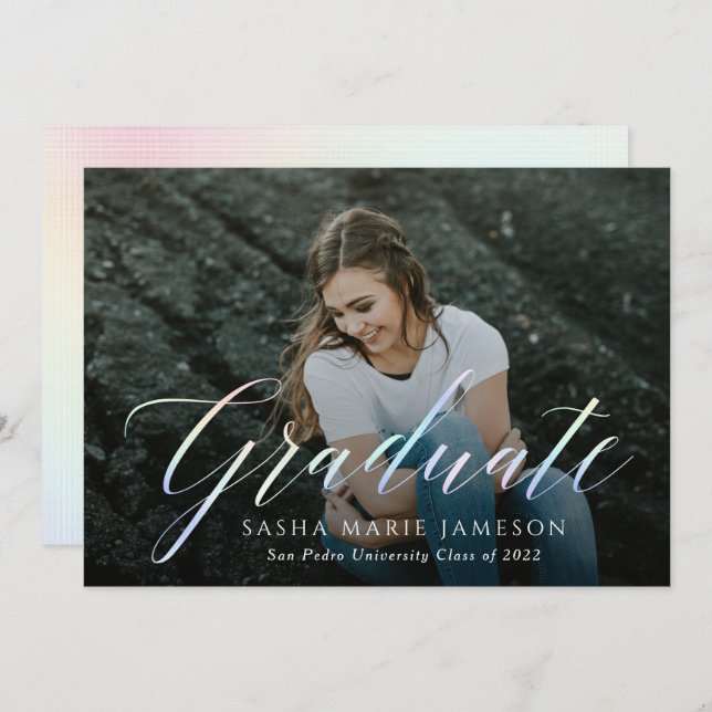 Holografisk kalligrafi Student liggande foto Inbjudningar (Fram/baksida)