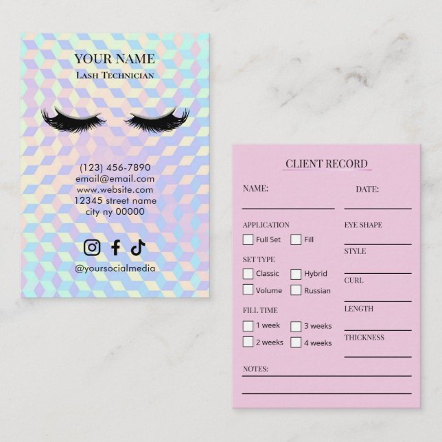 Holografisk klientjournal för ögonfransar visitkort (Fram/baksida)