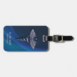 Holografisk krom mörk 3D Caduceus Medicinsk Bagagebricka