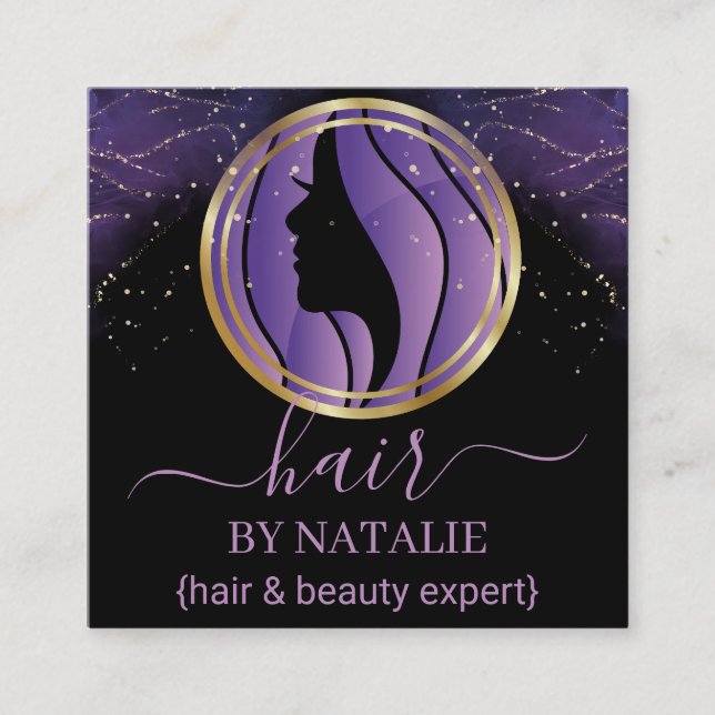 Holografisk Lila Glitter Luxury Glam Hairstylist Fyrkantigt Visitkort (Framsida)
