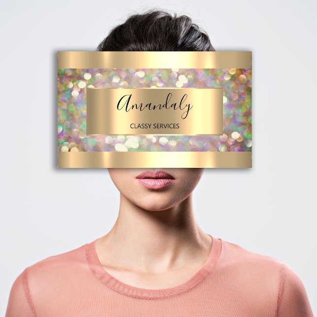 Holografisk Makeup Artist Guld Lash Extension Visitkort (Holographic Makeup Artist Gold Lashes Extension Business Card)