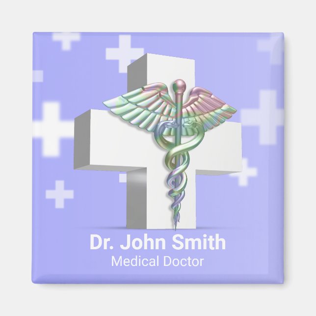 Holografisk medicin 3D Caduceus White Kor Magnet (Framsidan)
