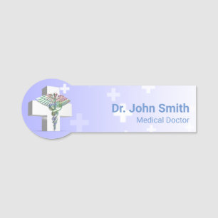 Holografisk medicin 3D Caduceus White Kor Namnbricka