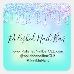 Holografisk Mint Blue Diamond Drives Nagel Rosa Fyrkantigt Klistermärke