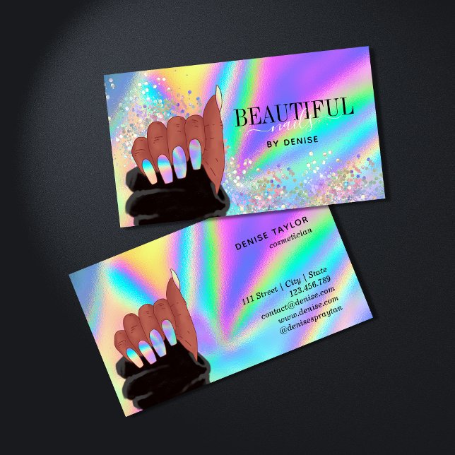 Holografisk nagel salon afroamerican hand Busines Visitkort (Skapare uppladdad)