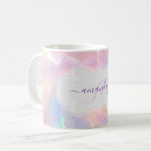 Holografisk Namn Monogram Girly Rosa Quinceañera Kaffemugg