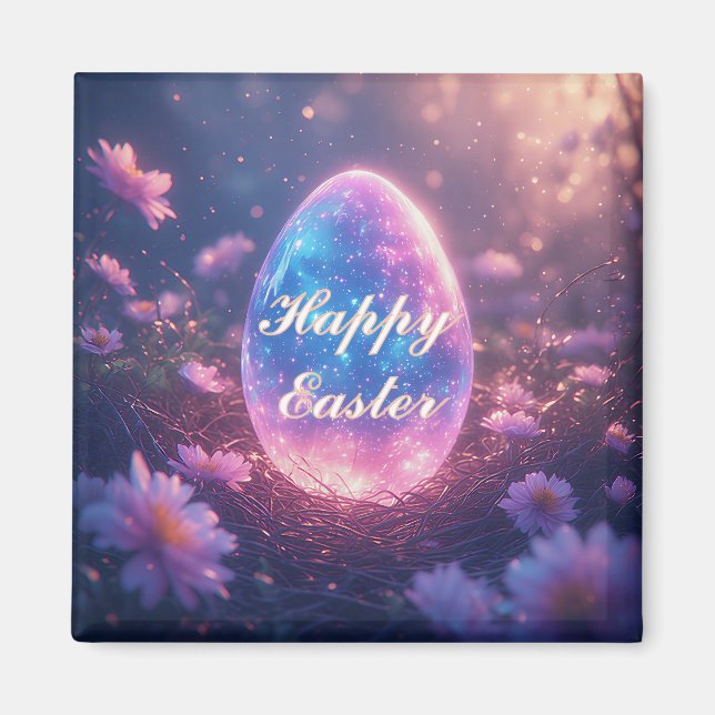 Holografisk Neon Påskäggskort Magnet (Framsidan)