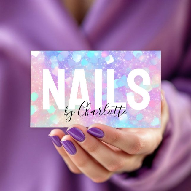 Holografisk opal Glitter QR-kod Nail Salon Visitkort (Skapare uppladdad)