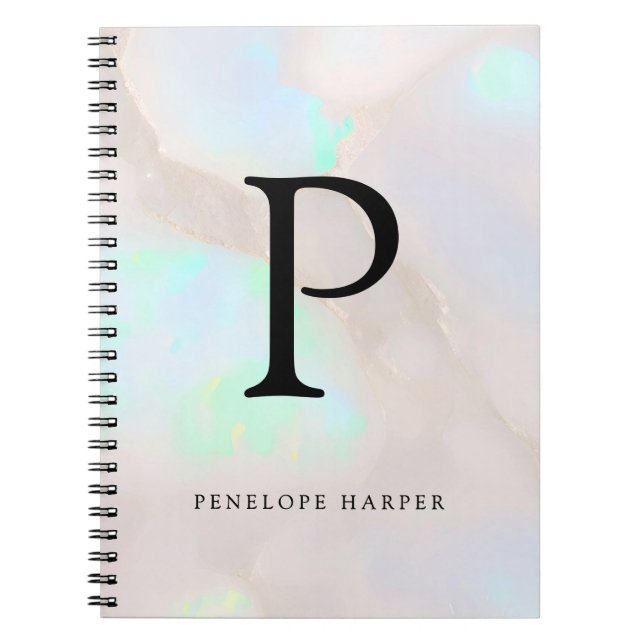 Holografisk Opal Iridescent Monogram Chic Anteckningsbok (Framsidan)