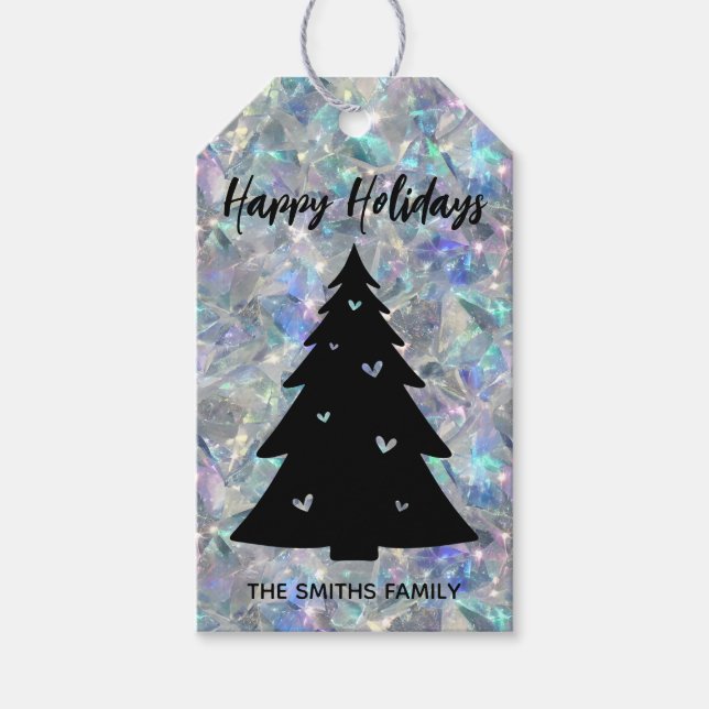 Holografisk opal Stone-bakgrund Glad helg Presentetikett (Framsidan)