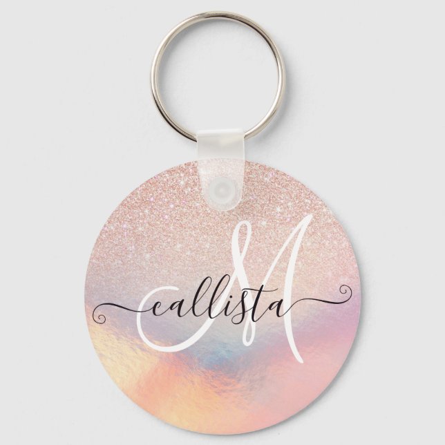 Holografisk övertoning från ro Guld Glitter Nyckelring (Framsida)