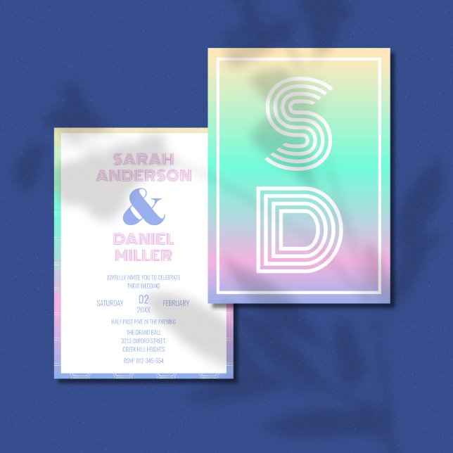 Holografisk övertoning Modern Monogram Bröllop Inbjudningar (Skapare uppladdad)