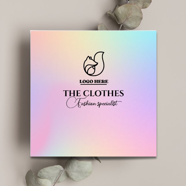 Holografisk övertoning Qr Code Clothing Store-Logo Fyrkantigt Visitkort (Holographic Gradient Qr Code Clothing Store Logo Square Business Card)