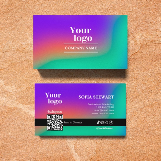 Holografisk övertoningssökning för att ansluta mod visitkort (Instagram Qr Code Holographic Gradient Social Medi Business Card)