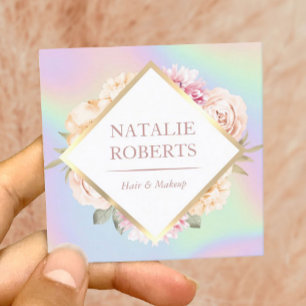 Holografisk pastel Blommigt Makeup Artist Hair Sal Fyrkantigt Visitkort