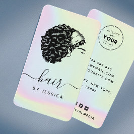 Holografisk pastel Rainbow Unicorn Afro Hair Girl Visitkort