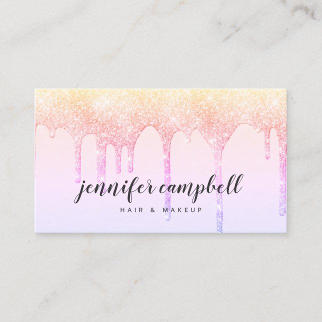 Holografisk pastel rosa glitter droppar makeup hai visitkort (Framsida)