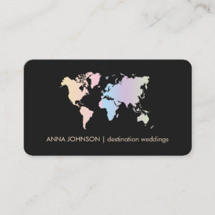 Holografisk pastel World Map Global Travel Agent Visitkort