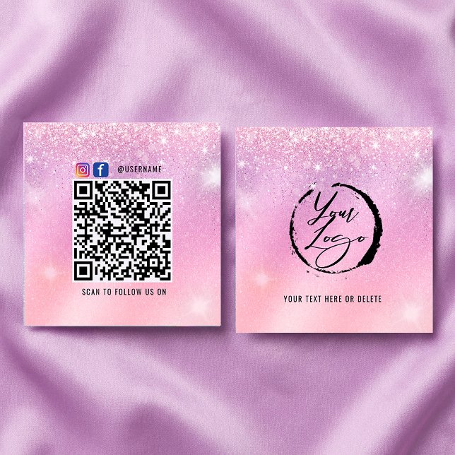 Holografisk Pastell Märkes Kort med QR-kod (Holographic Pastel Brand Card with QR Code #glittercards #brandcard #socialmediacard #qrcode)