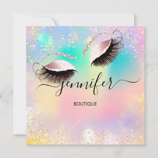 Holografisk Professionell Eyelash Confetti Unicorn Inbjudningar (Framsida)