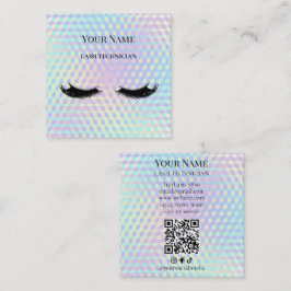 Holografisk QR-kod Beige och Guld Ögonfransspecial Fyrkantigt Visitkort
